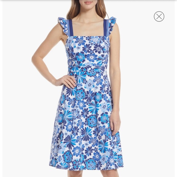 NWOT TAHARI ASL ruffle straps fit flare dress peek a boo back cotton stretch 6 - Picture 15 of 15